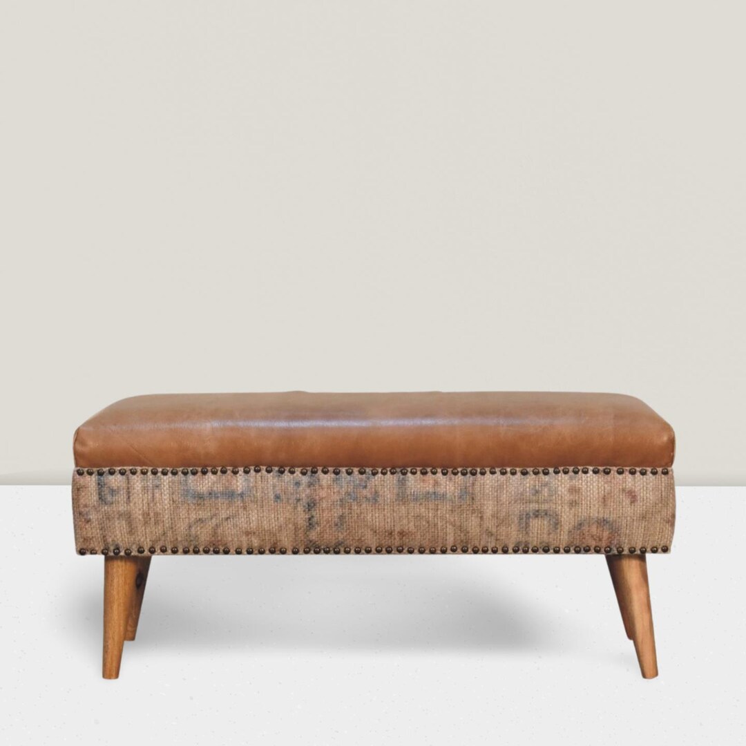 Studded Wooden Leather Bench Seating - Etsy