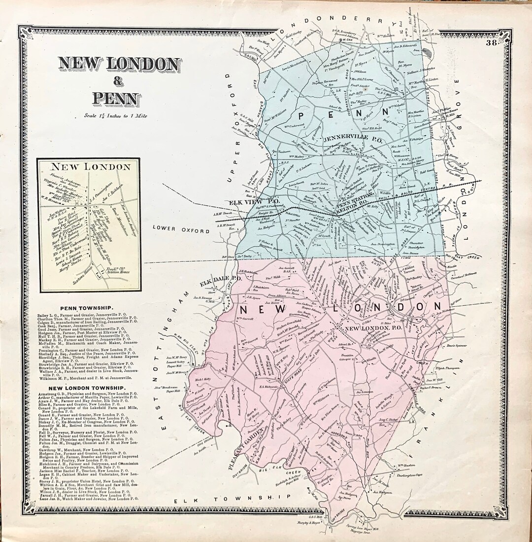 New London Township Penn Township Original 1873 Chester Etsy.de