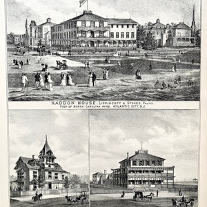 Atlantic City print, Original 1878 New Jersey Shore atlas, Haddon House, Jersey shore