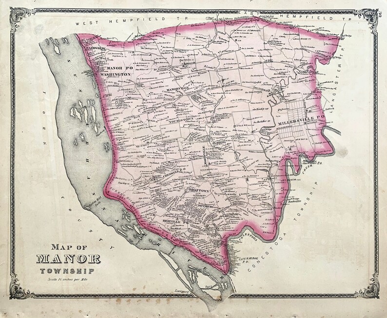 Original 1875 Lancaster County atlas Millersville Manor Township map Safe Harbor