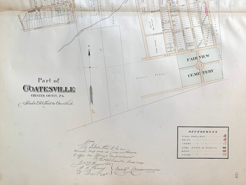 Coatesville Map, Original 1883 Chester County Pennsylvania Farm Atlas