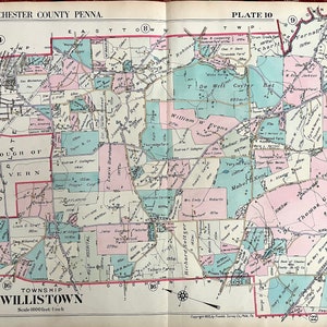 Willistown map, Original 1933 Chester County Atlas, Malvern, Sugartown, White Horse