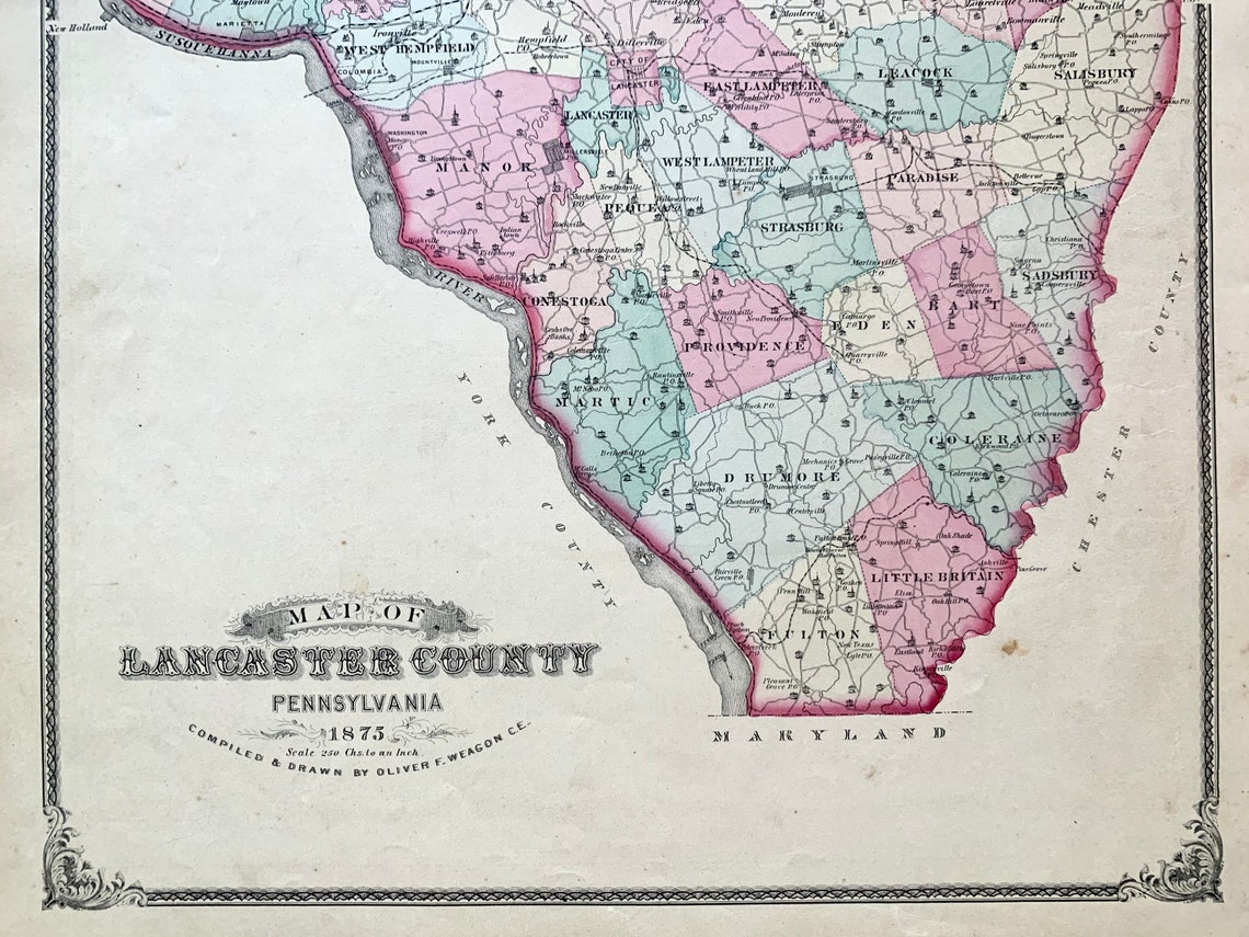 Lancaster County Map Original 1875 Lancaster County Atlas - Etsy