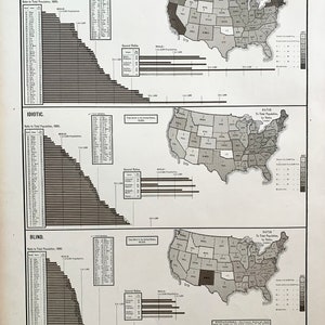 Population of the Insane, original 1883 Statistical Atlas, Idiotic Chart, Medical
