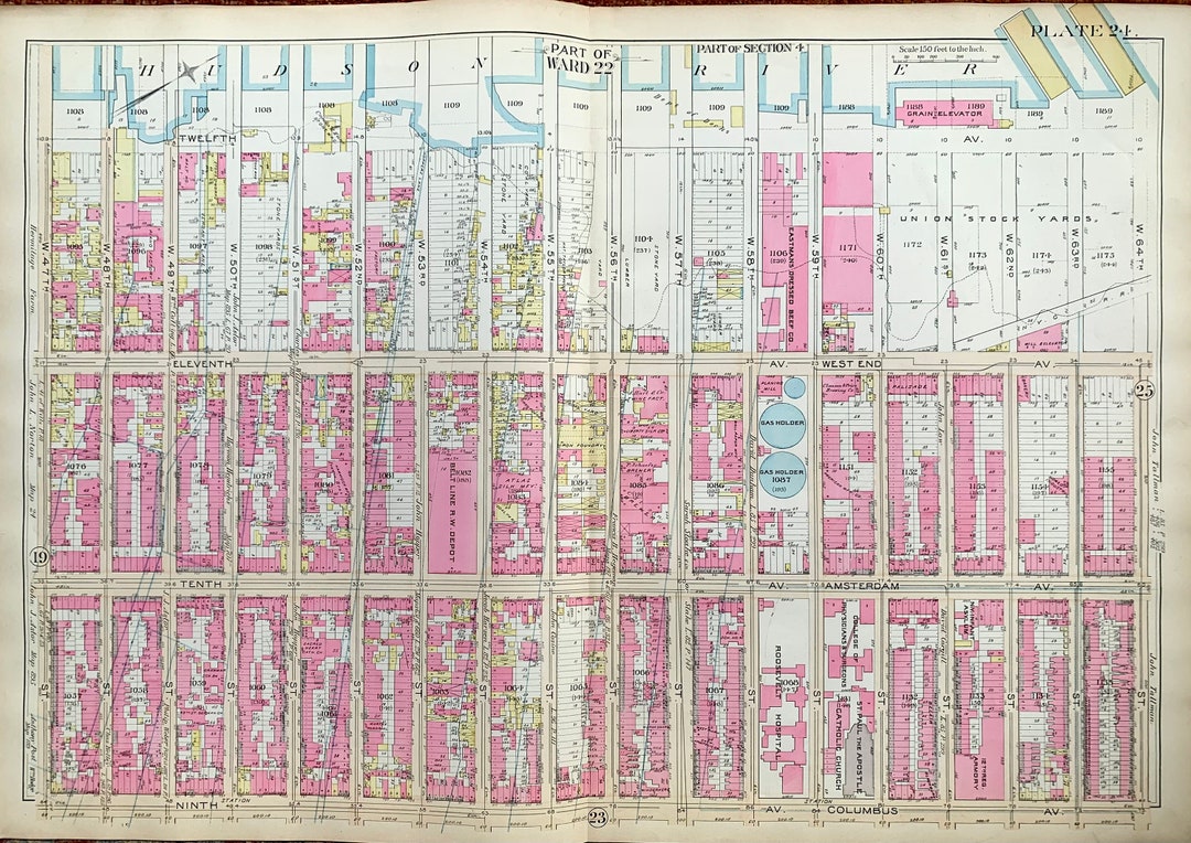 Hells Kitchen Map, Original 1894 Manhattan Atlas, Lincoln Square