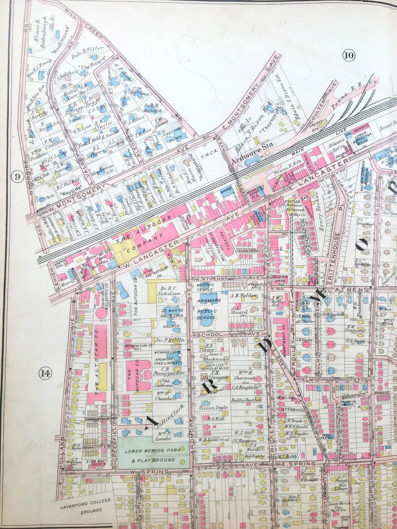 Ardmore Map, Original 1926 Main Line Atlas, Wynnewood, Montgomery County Etsy