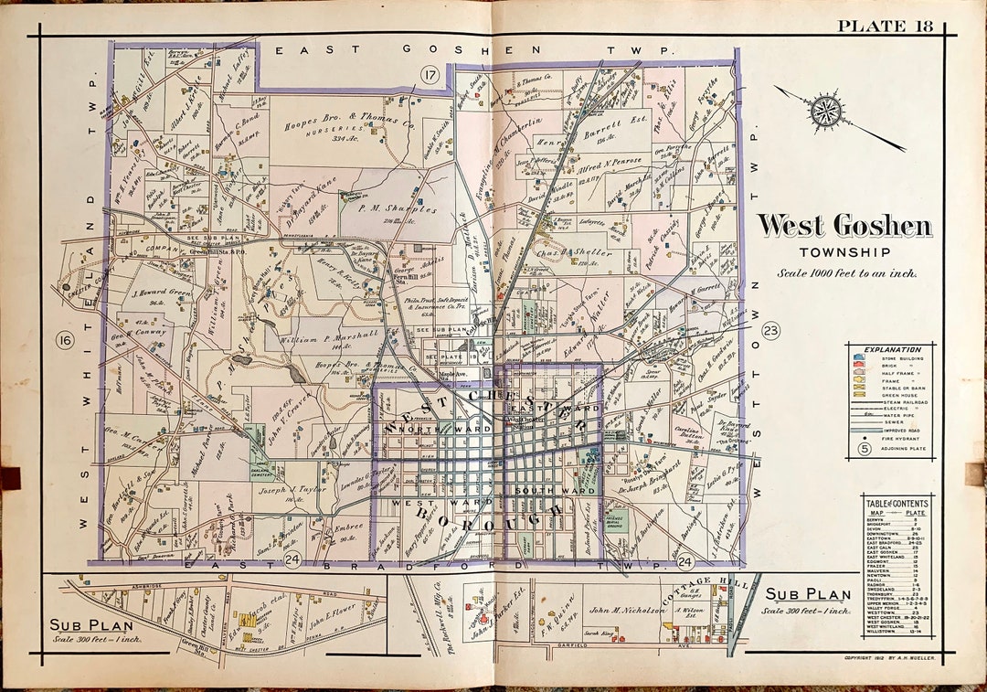 West Goshen Township Map, Original 1912 Pennsylvania Main Line Atlas