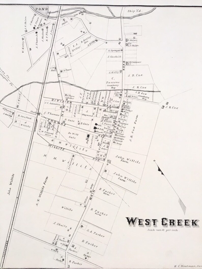 West Creek Map, Original 1878 New Jersey Shore Atlas, Ocean County Etsy