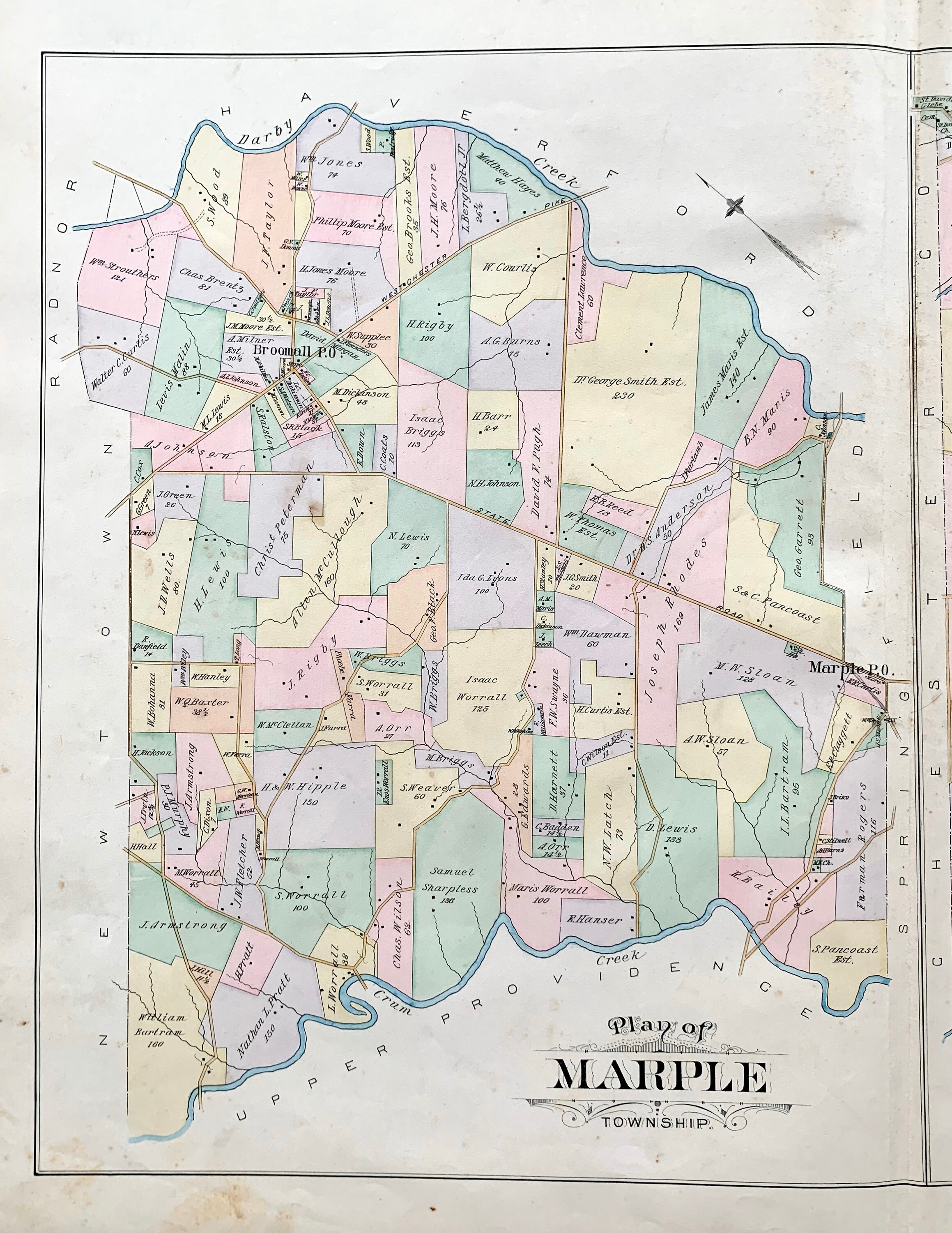 Marple Township Map Original 1892 Delaware County Etsy