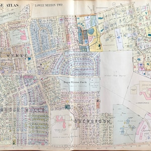 Mapa de Overbrook, mapa de Penn Wynne, atlas original del ferrocarril de Pensilvania de la línea principal de 1961, municipio de Lower Merion