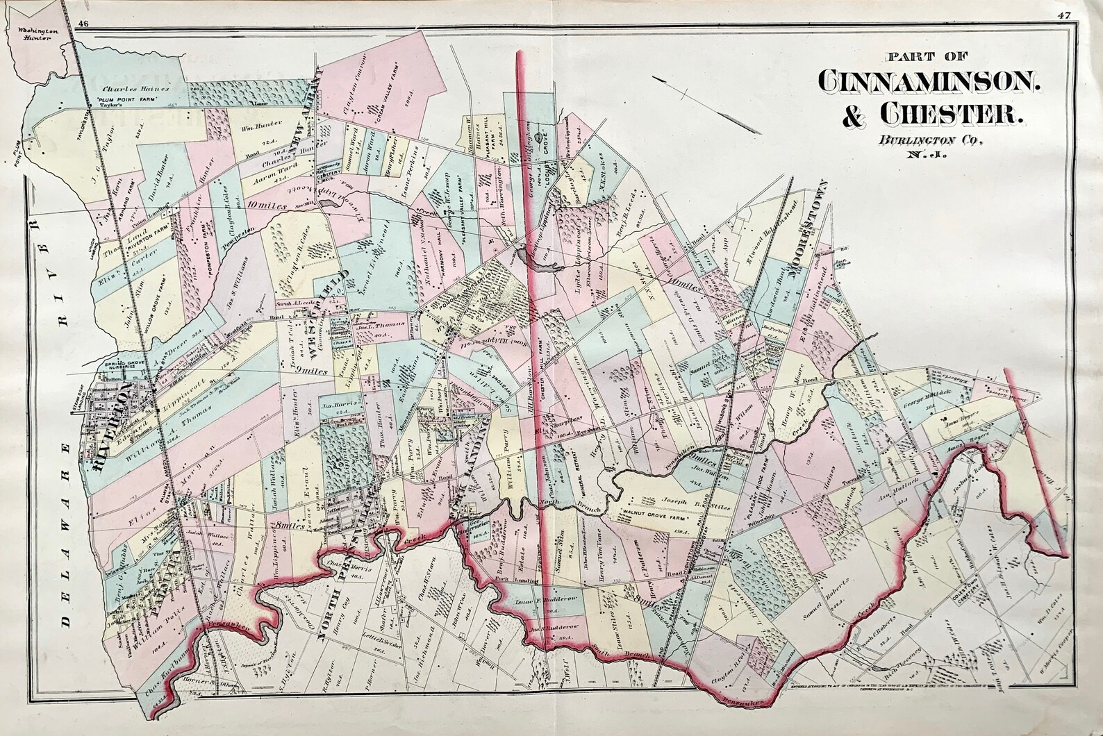 Cinnaminson map Original 1877 State of New Jersey Atlas Etsy