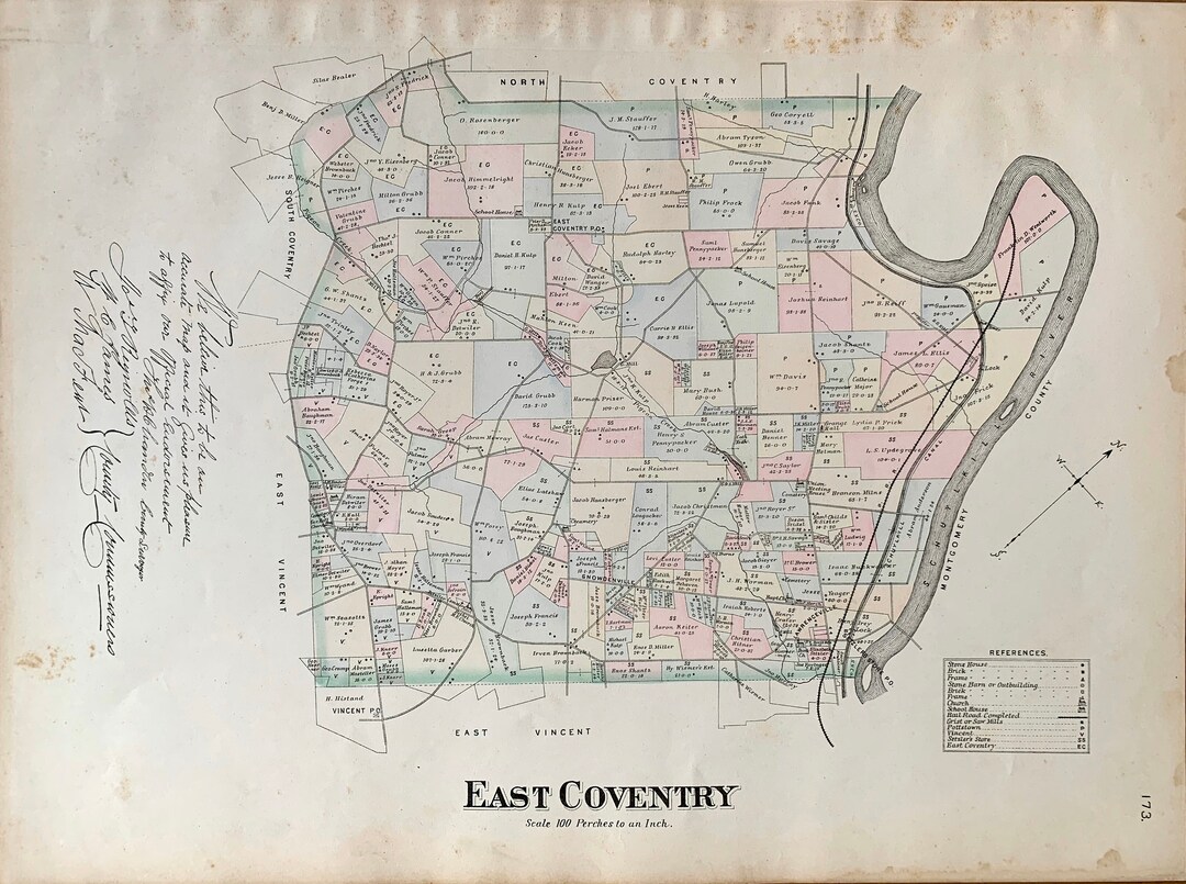 East Coventry Township Map, Original 1883 Chester County Farm Atlas