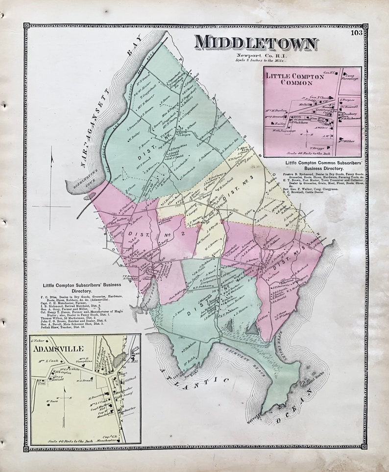 Middletown Rhode Island Map, Original 1870 State of Rhode Island Atlas ...