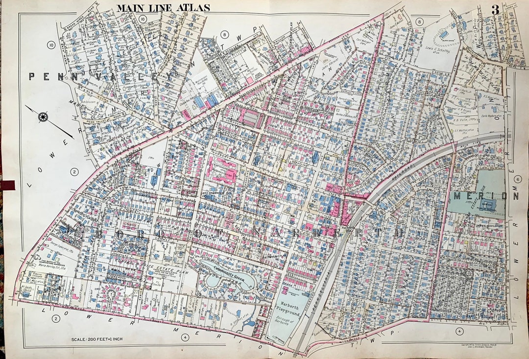 1947 Narberth Map, Original Main Line Pennsylvania Atlas Map, Penn Valley, Lower Merion, Etsy