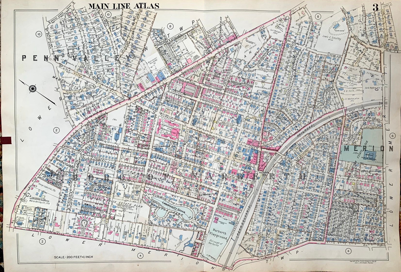 1947 Narberth Map, Original Main Line Pennsylvania Atlas Map, Penn