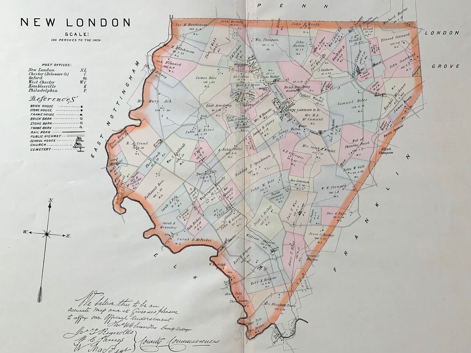 1883 New London TownshIp Map, Original Chester County Farm Atlas Map