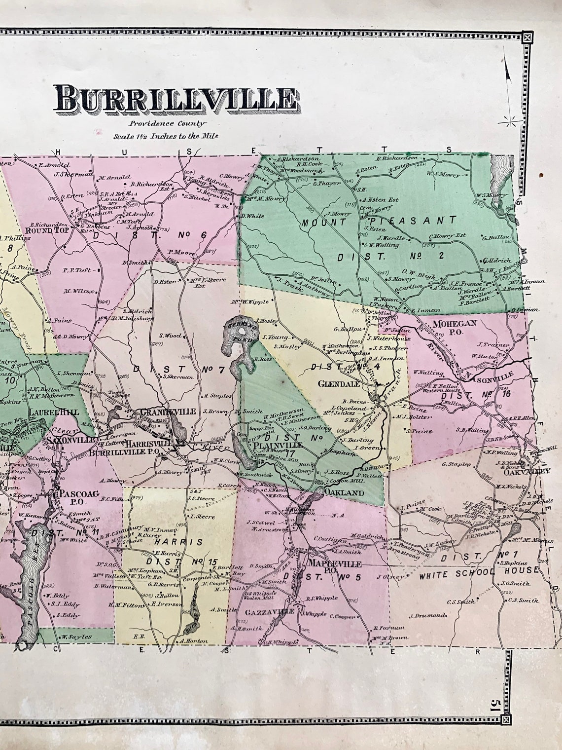 Burrillville map Original 1870 Rhode Island Atlas Providence Etsy