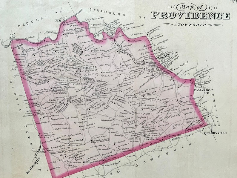 Providence Township Map, Original 1875 Lancaster County Atlas, New Providence, Smithville