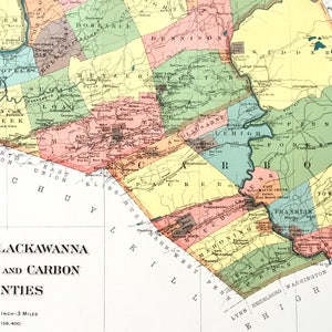 Original 1900 Atlas map of Wyoming Lackawanna Luzerne and Carbon Counties from the 1900 State of Pennsylvania Census Atlas