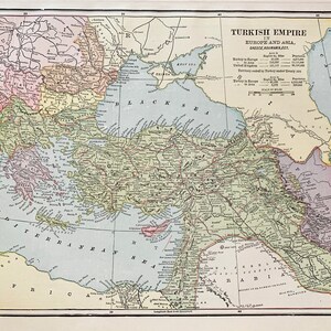 Turkish Empire map, Original 1895 Crams Atlas, Turkey, Europe, Greece