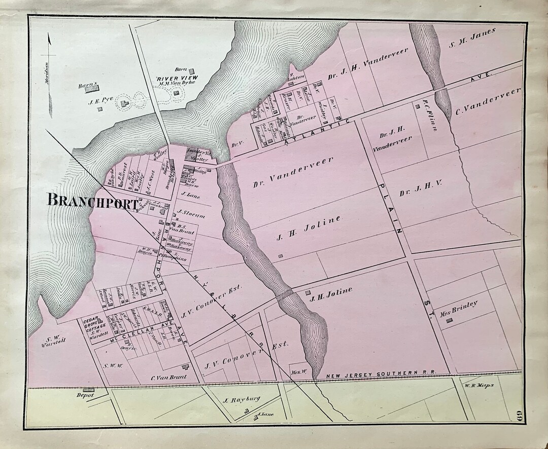 Branchport Map Original 1873 Monmouth County Atlas Long Branch New Jersey Etsy