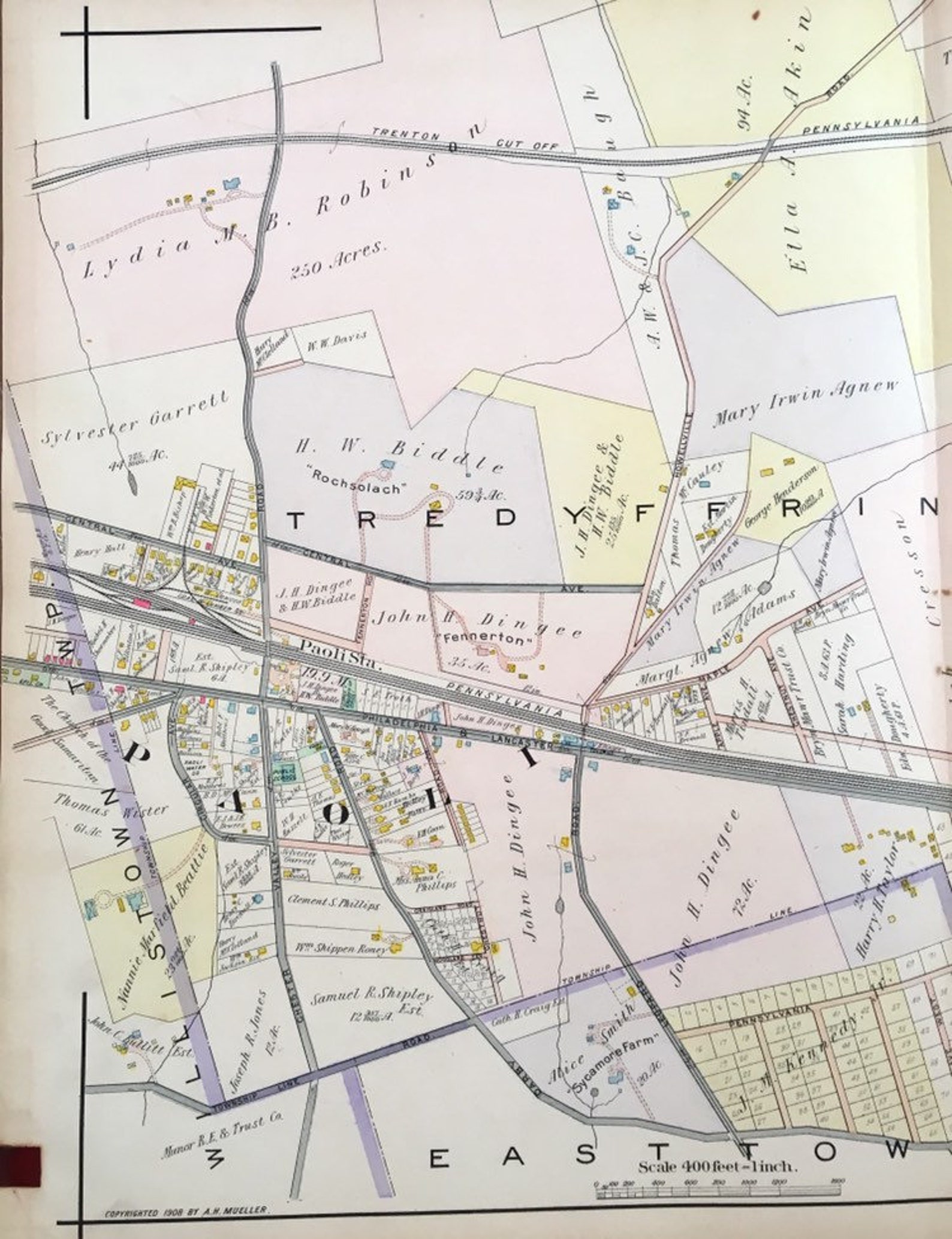 1908 Paoli Map Tredyffrin Township Original Hand Colored Etsy