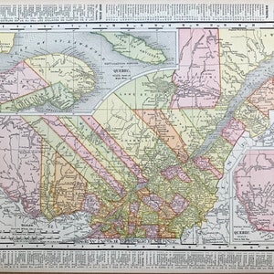 Quebec Map, Ontario Map, Original 1900 Rand McNally atlas, Canadian province map