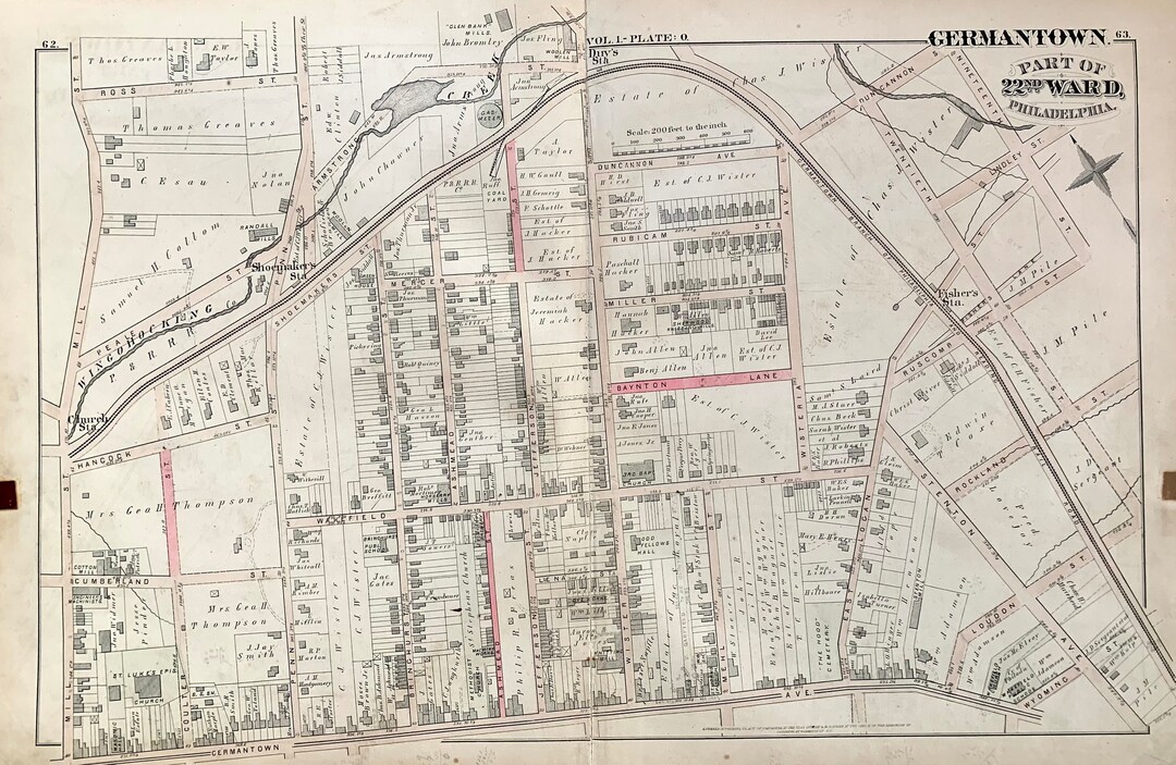 Germantown Map, Original 1878 Philadelphia 22nd Ward Atlas, Wister