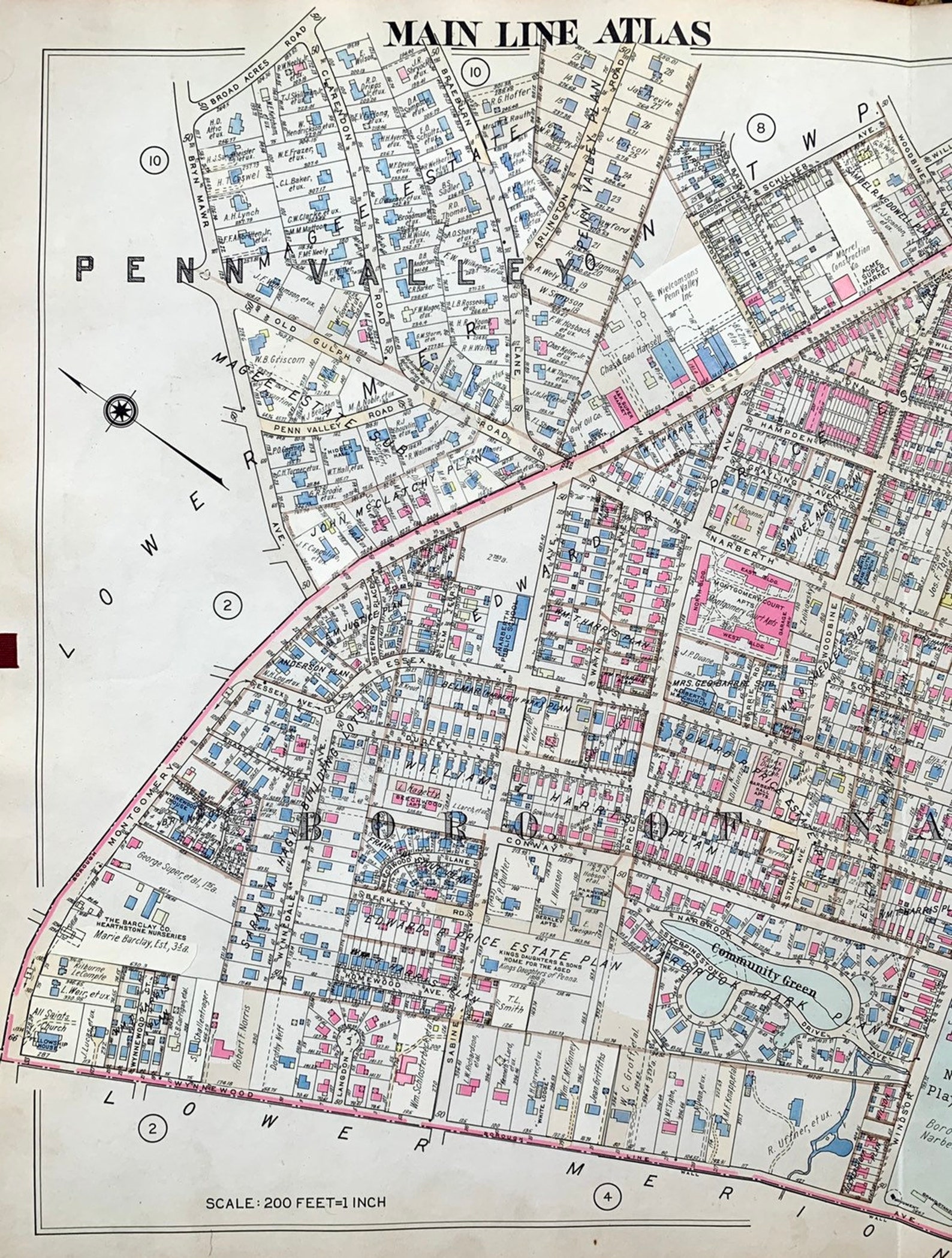 1947 Narberth Map, Original Main Line Pennsylvania Atlas Map, Penn