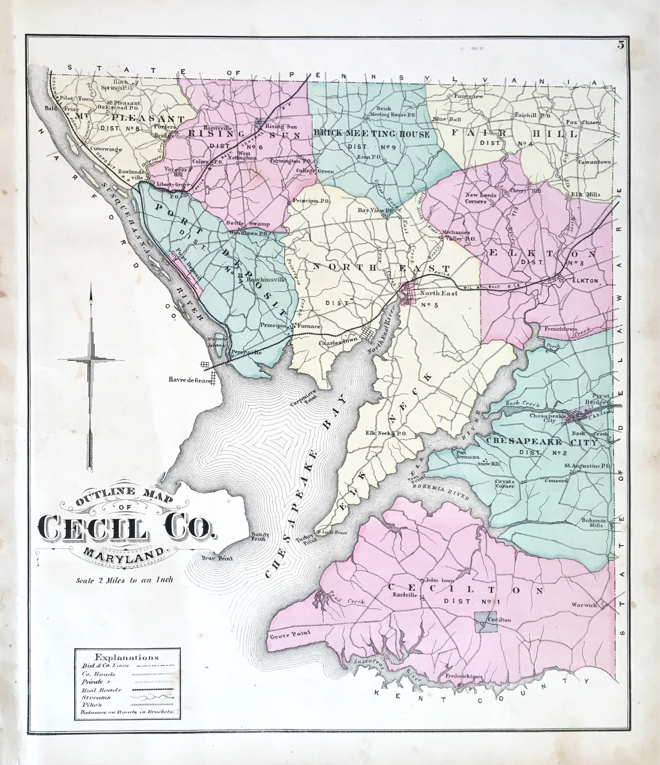 Cecil County Maryland 1877 Original Atlas Mapa Esquema Mapa Etsy