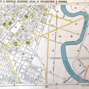 Antique Elmwood Map, Philadelphia Suburb, Original 1946 Franklin Survey Co Map, Schuylkill River, Gerard Point
