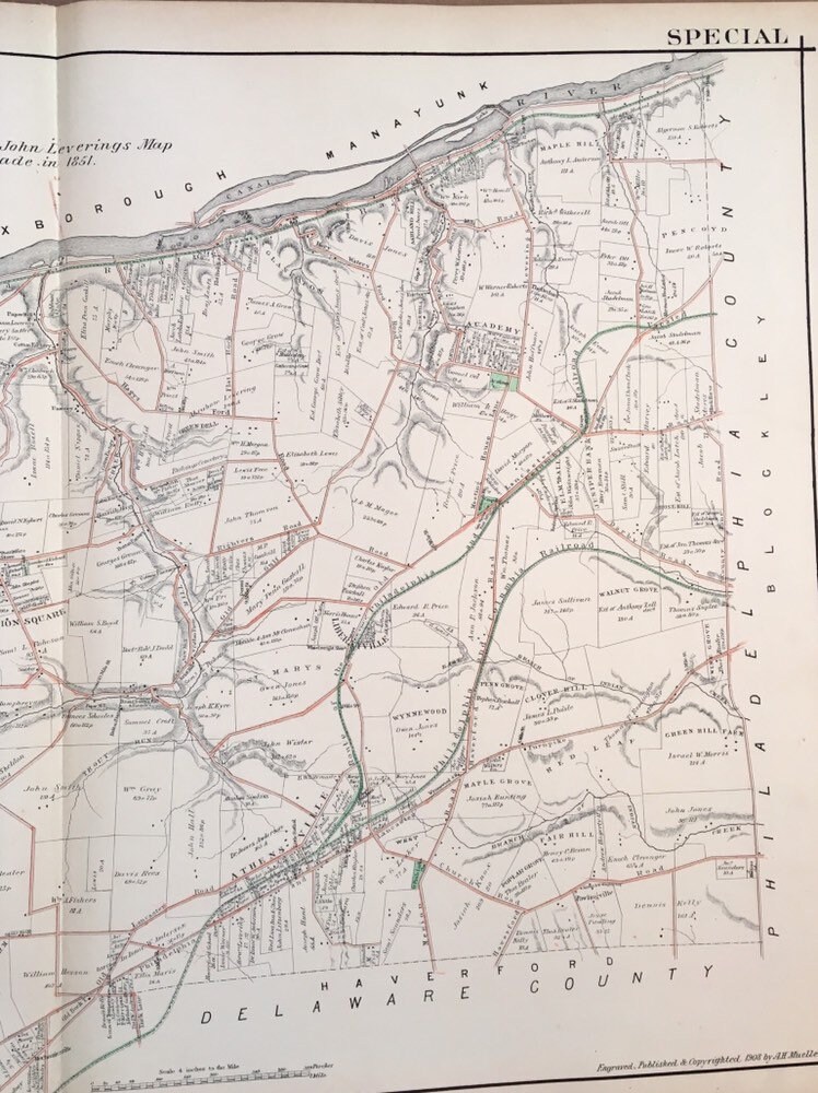 Lower Merion Township, Original 1908 Main Line Atlas, Bala Cynwyd ...