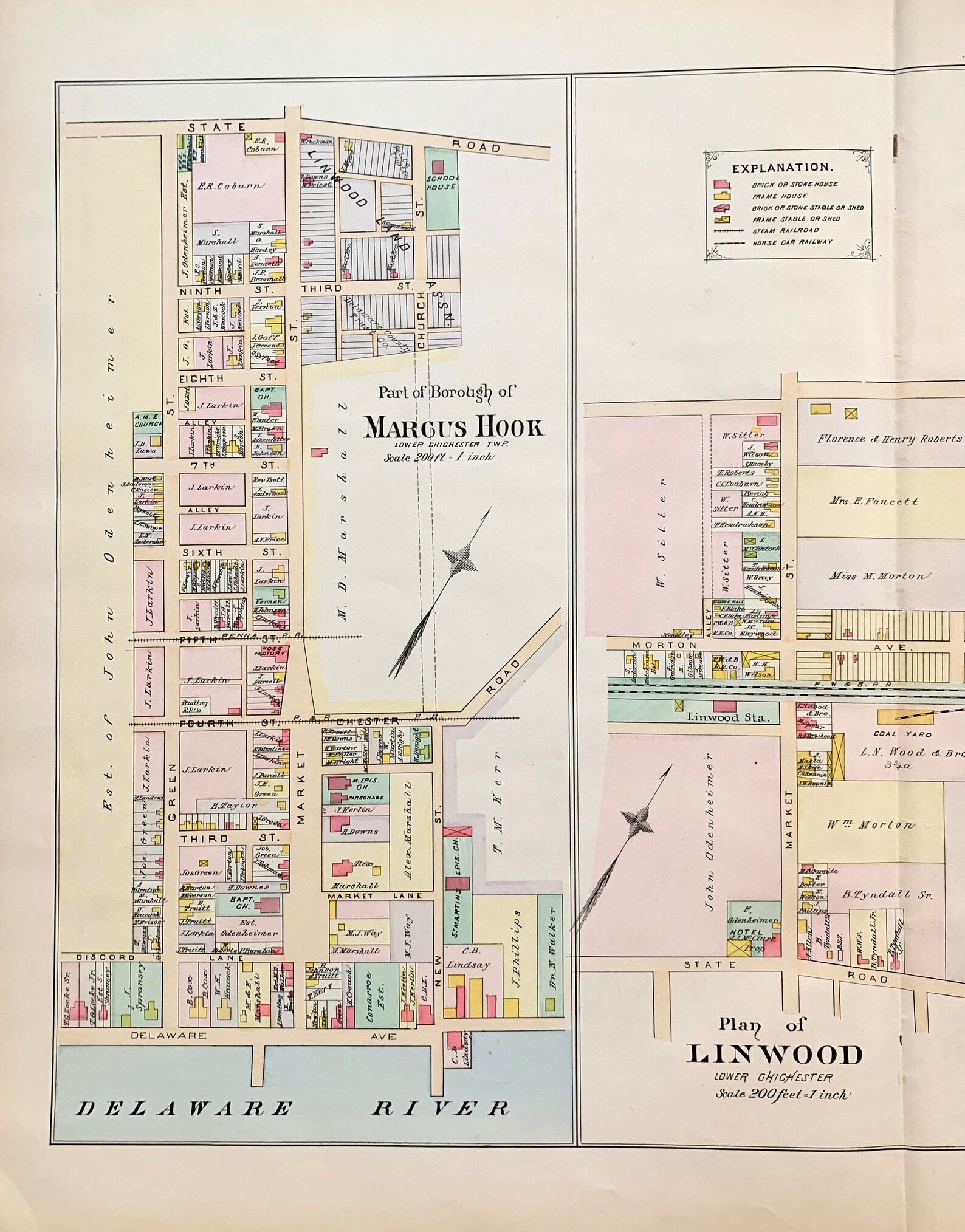 Tinicum Township Map Marcus Hook Map Original 1892 Delaware Etsy