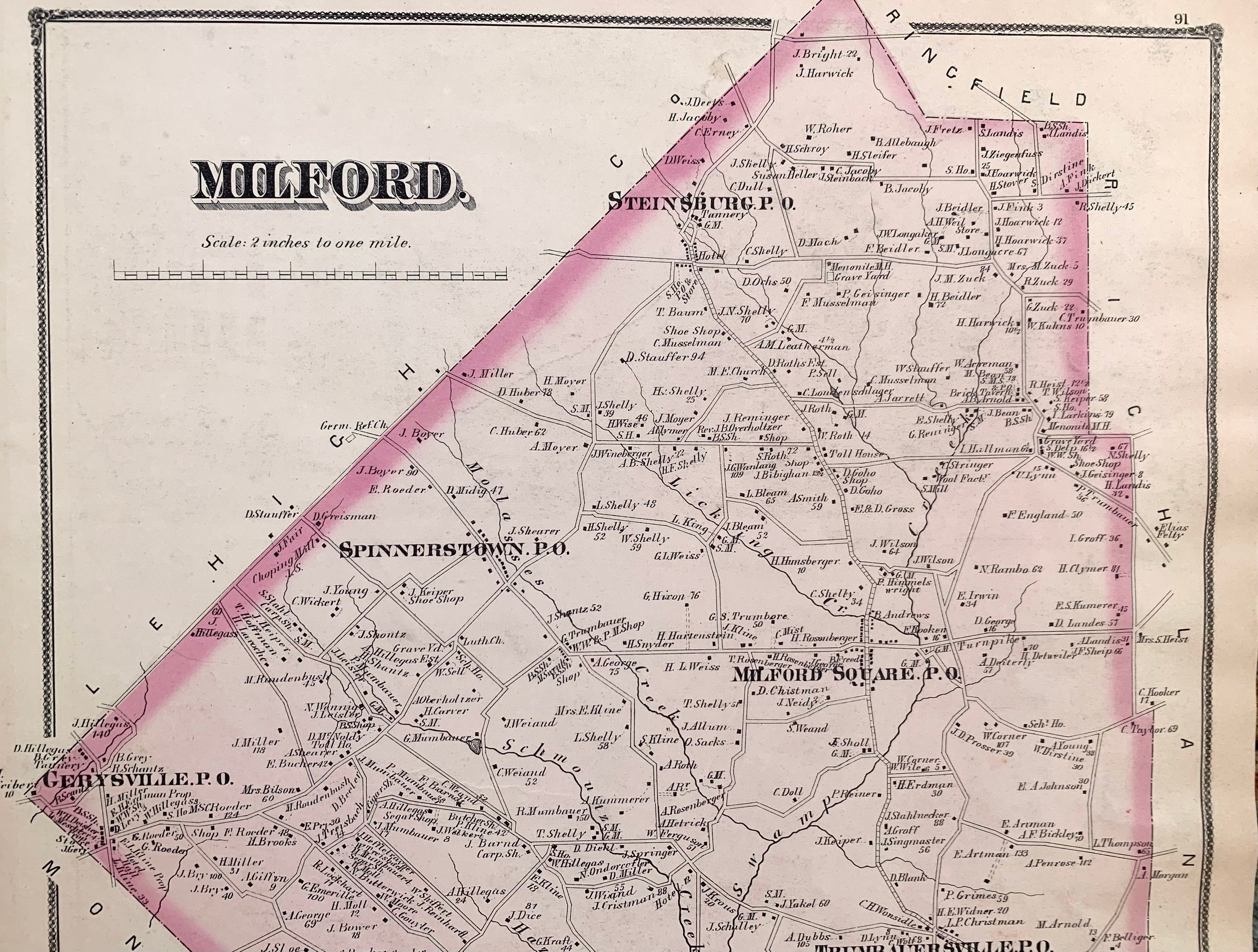 Milford Township Map Original 1875 Bucks County Pennsylvania Etsy