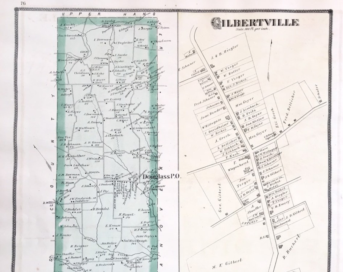 Gilbertsville atlas map Original 1877 Hand colored Etsy