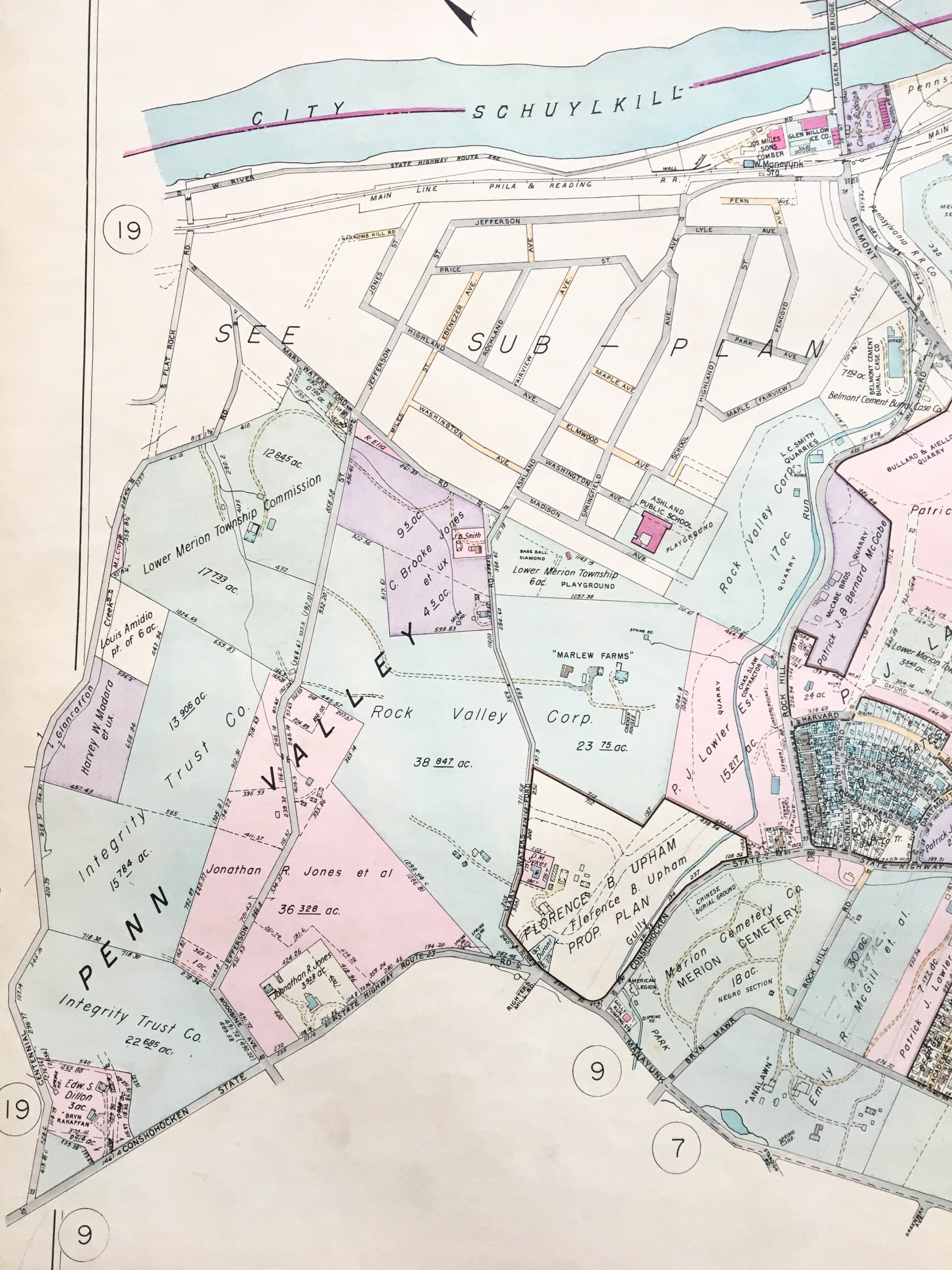 Original Main Line Atlas Map of 1937 Lower Merion Township Montgomery ...