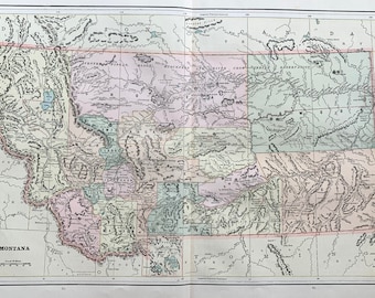 Antique Montana map, Original 1901 Crams Atlas Map, State of Montana, Yellowstone, Missoula, Helena, Butte, Wyoming