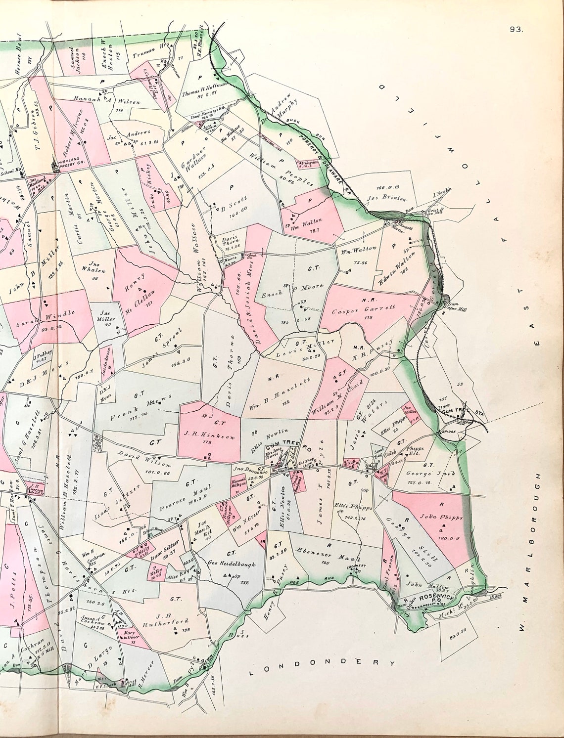 Highland Township Map Original 1883 Chester County Etsy