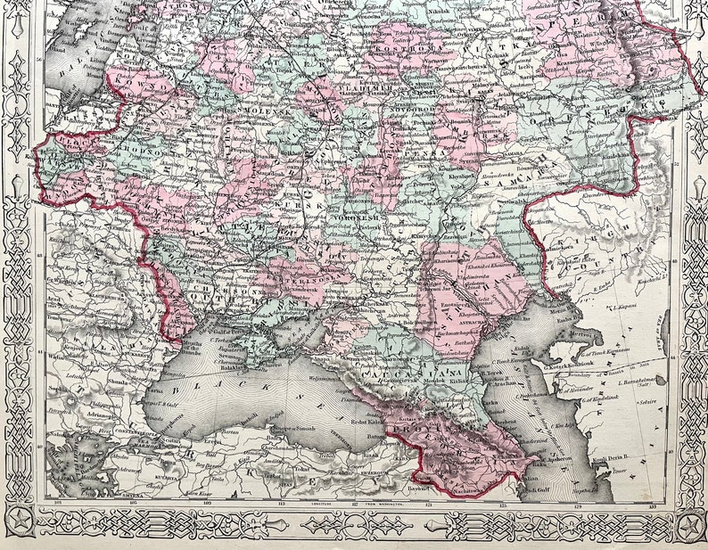 Antique Russia Map, Original 1868 Johnson and Ward Atlas, Moscow, image 3