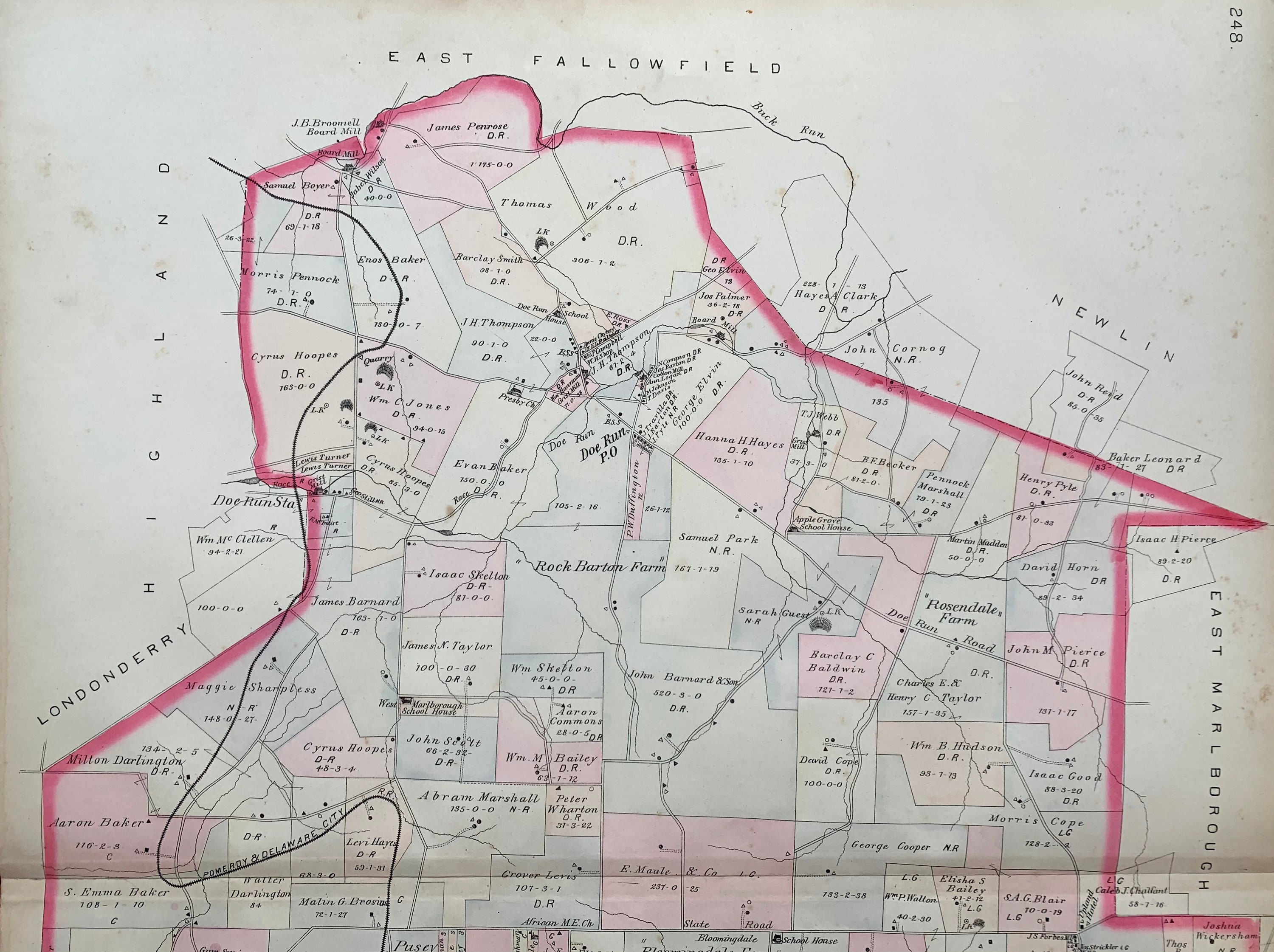 1883 West Marlborough Township Map, Original Chester County Farm Atlas