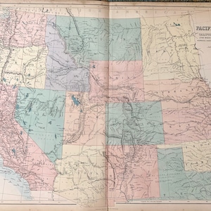 Pacific States Map, Original 1875 Blacks Atlas, Indian Territory, California, Dakota