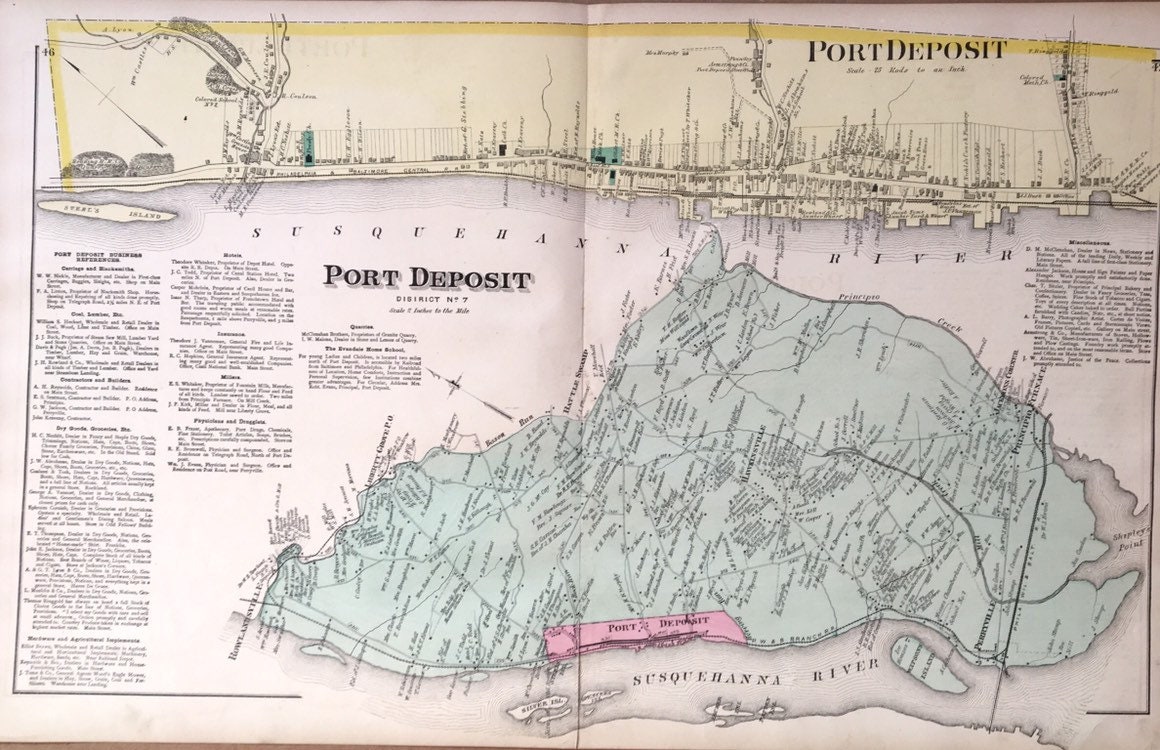 Port Deposit Map 1877 Cecil County Maryland Atlas Map Etsy
