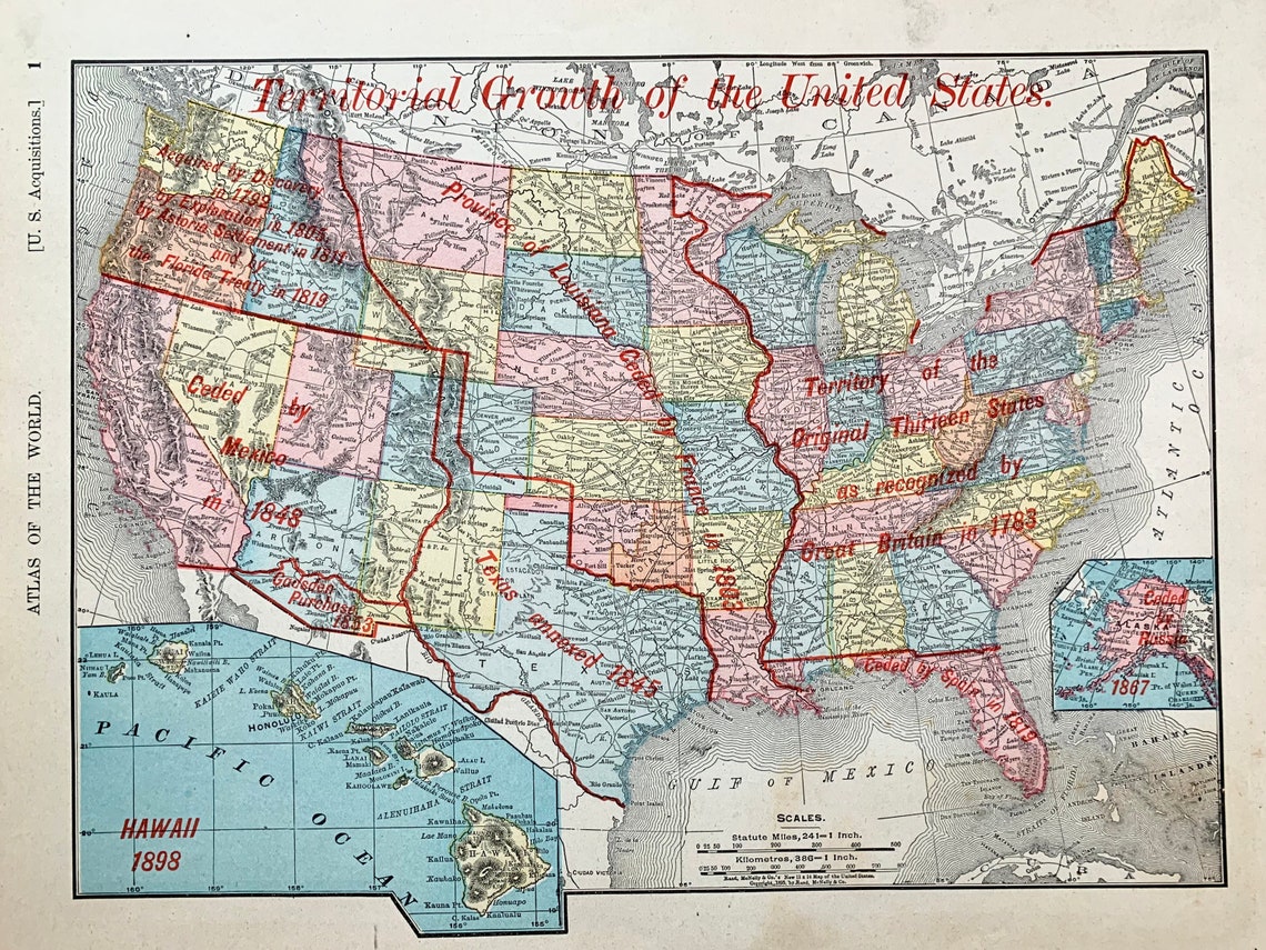 Territorial Growth of the United States map Original 1900  Etsy