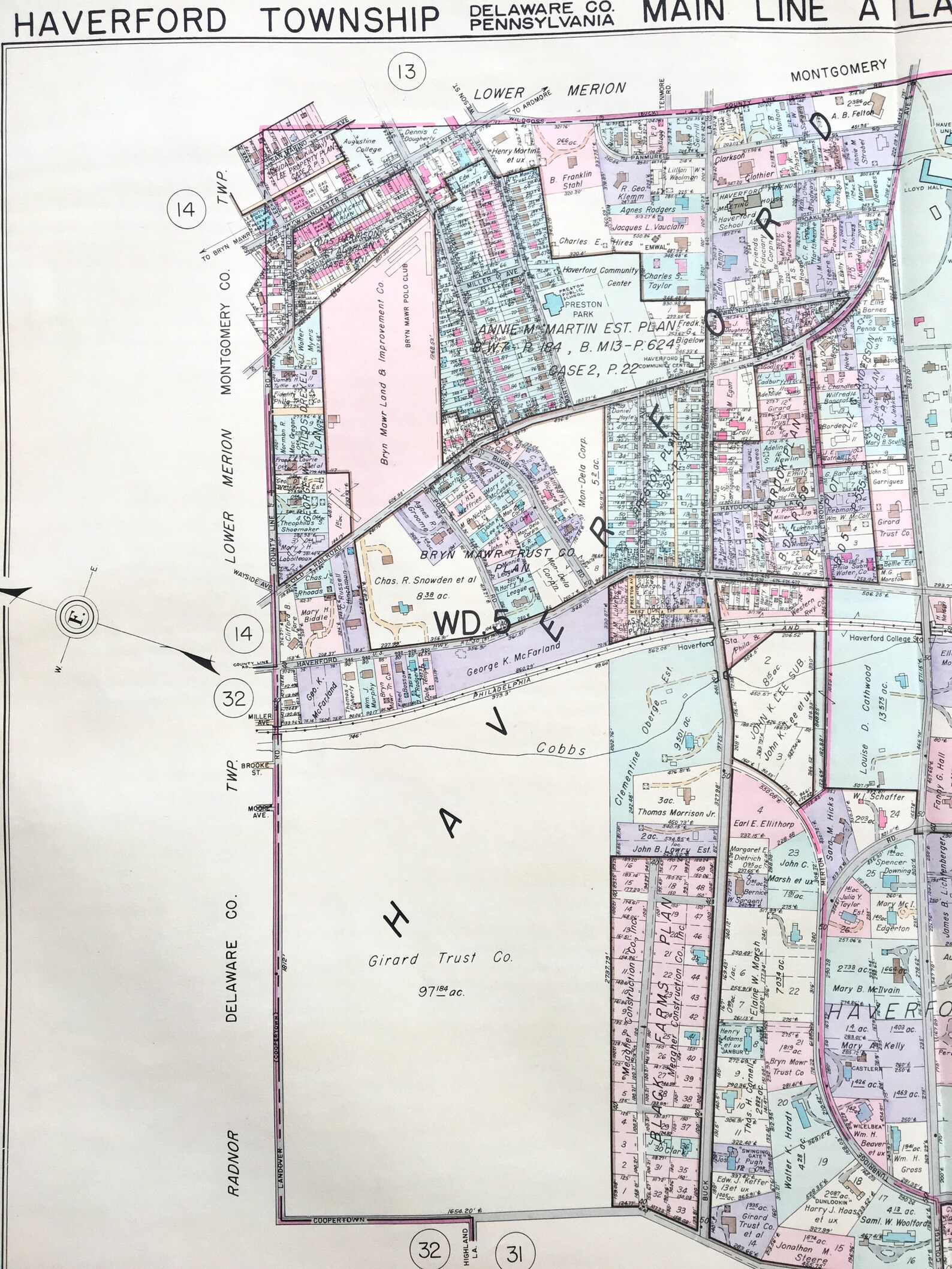 Haverford Township 1937 Main Line Property Atlas Map Delaware Etsy Ireland