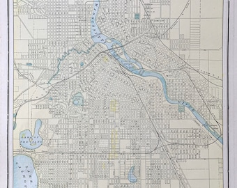 Minneapolis map, Original 1901 Crams Atlas, Twin Cities