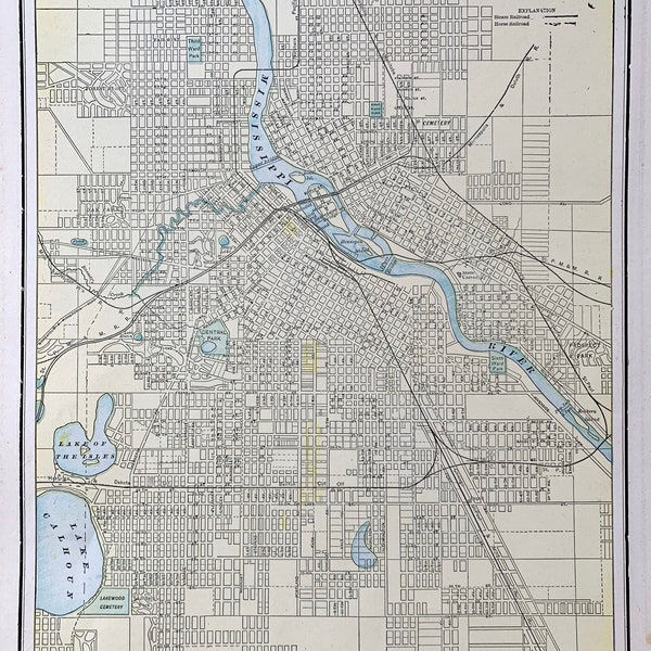 Minneapolis map, Original 1901 Crams Atlas, Twin Cities