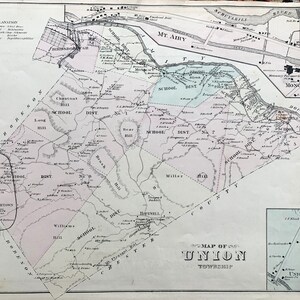 Union Township Map, Original 1876 Berks County Pennsylvania Atlas, Birdsboro, Geigertown