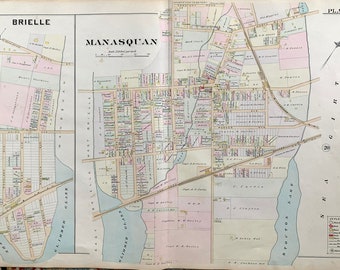 Manasquan map, Original 1889 Monmouth County atlas, Brielle, The Glimmer Glass