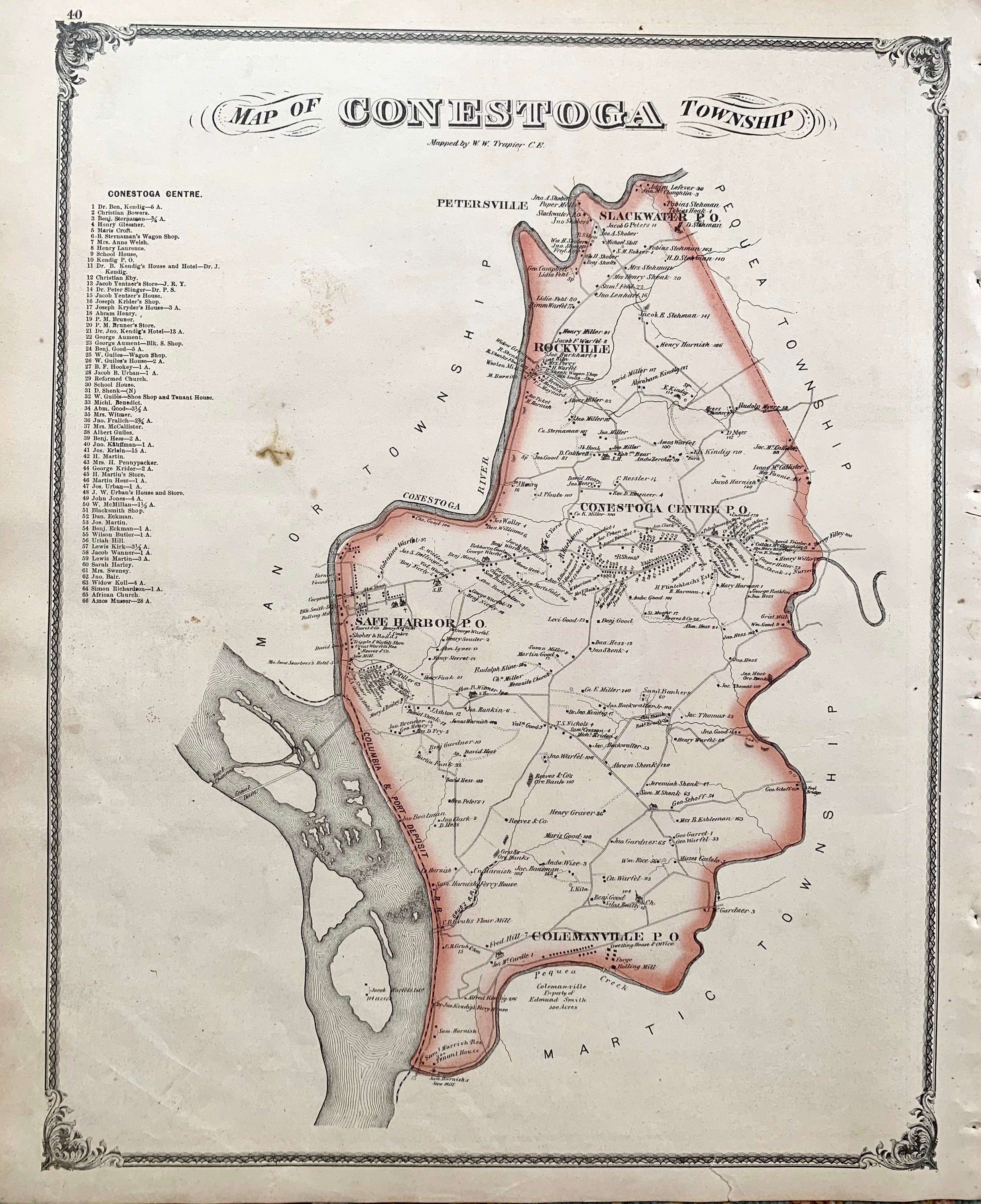 Conestoga Township map Original 1875 Lancaster County atlas Etsy