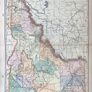 Idaho Map, Original 1901 Crams Atlas, State of Idaho, Boise, Coeur D alene, Pocatello